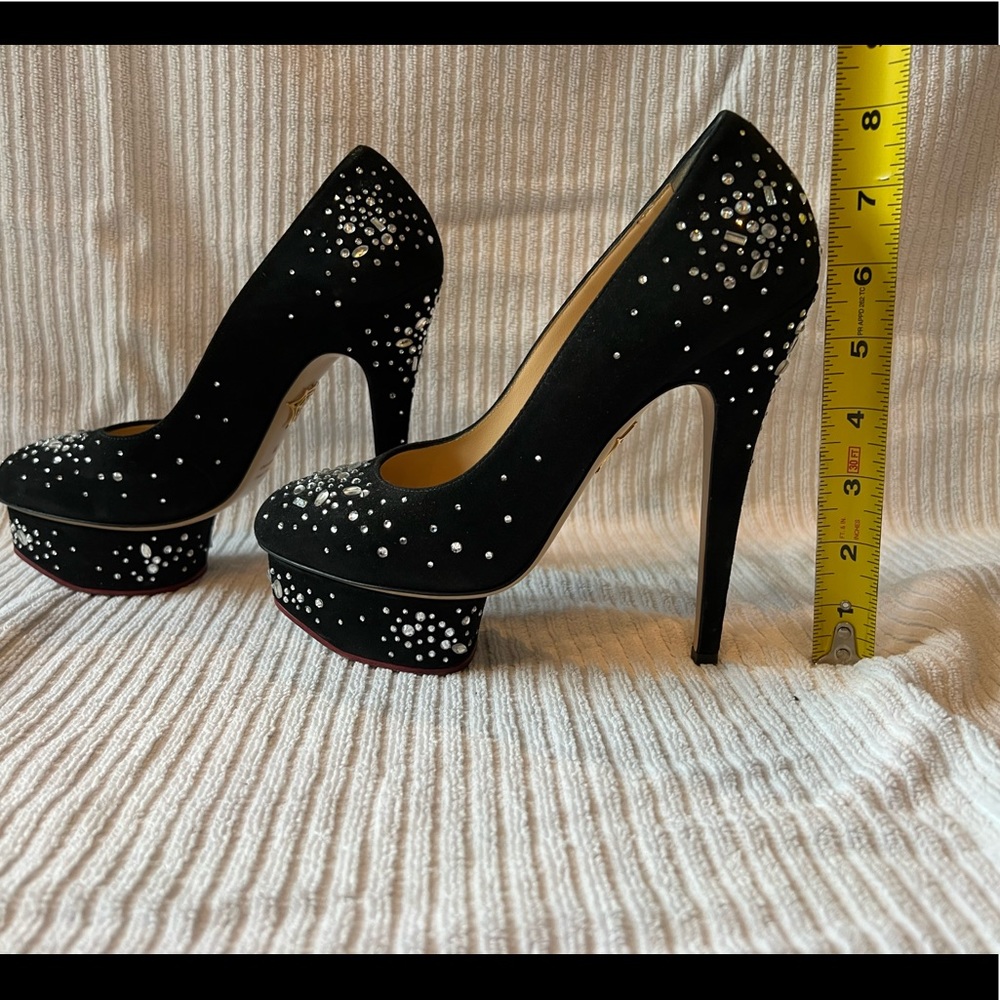 Stunning high heel, suede with crystals Charlotte Olympia platform pumps, sz 38